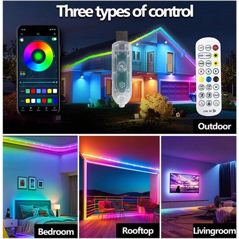 Strisce Led Rgbic Colorate Da Esterno Usb - 18 Led/metro - Bluetooth 2.4g 10 M - Foto 7