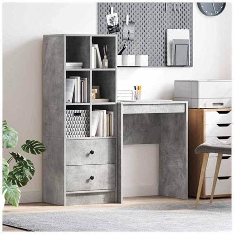 Scrivania con Spazio di Archiviazione 2 pcs Grigio cemento - Foto 2