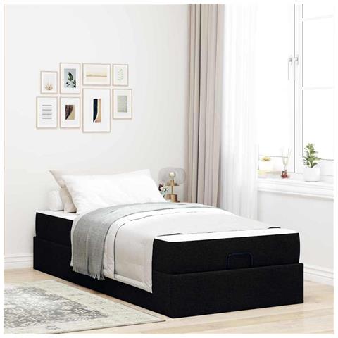 Struttura del letto con materasso Nero 80 x 200 cm Tessuto - Foto 2