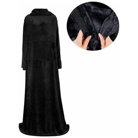 Coperta Indossabile Oversize Con Maniche E Tasca, Chiusura Regolabile A Strappo 150x180cm Black - Foto 1