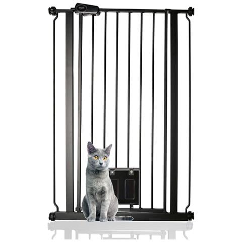 Bettacare Cancelletto Per Animali Con Gattaiola Bloccabile, 75cm - 84cm, Nero, Altezza Di 104cm - Foto 1