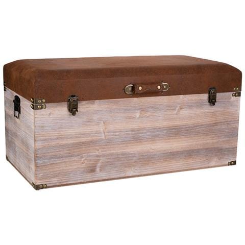 Baule In Legno E Sgabello In Similpelle Marrone 80x40x38h - Foto 1