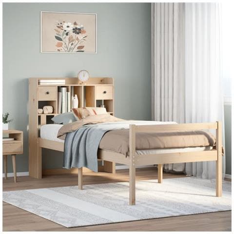 Letto Libreria senza Materasso 90x190 cm Legno Massello Pino - Foto 2