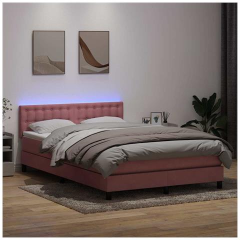 Letto a Molle con Materasso e LED Rosa 160x210 cm in Velluto - Foto 2