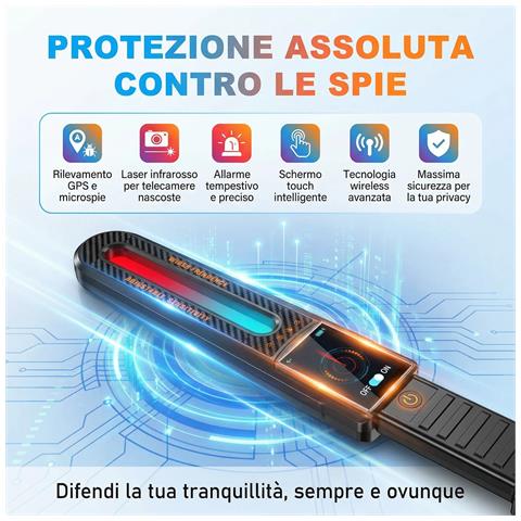 Rilevatore Scanner Professionale Di Microspie E Telecamere 50mhz-8ghz - Rileva Gps, Microfoni, Microcamere Wireless - Bonifica Totale - Schermo Touch - Portatile Auto Ufficio Viaggi Guardian 999 - Foto 1
