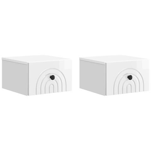 Mobiletto da notte a muro 2 pcs Bianco Lucido 33 x 34,5 x 20 cm - Foto 1