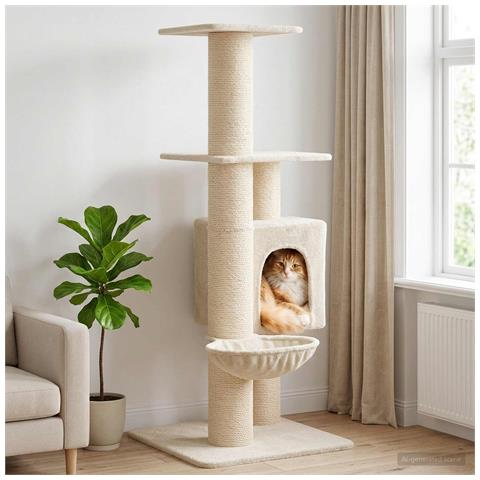 Albero per gatti con pali per graffiare in sisal Crema 137 cm - Foto 2