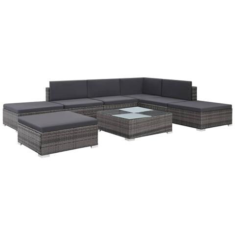 Set Divani da Giardino 8 pz con Cuscini in Polyrattan Grigio - Foto 1