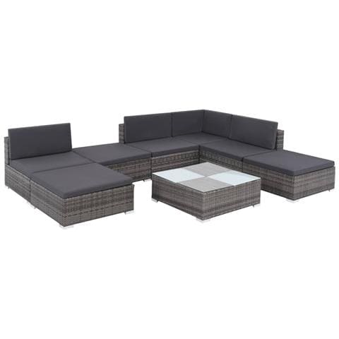 Set Divani da Giardino 8 pz con Cuscini in Polyrattan Grigio - Foto 2