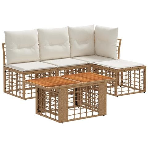 Set Divano da Giardino 5 pz Naturale e Bianco Crema polyrattan - Foto 1