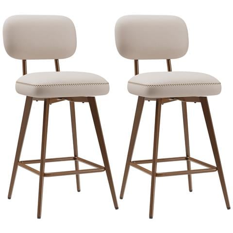 Set Di 2 Sgabelli Da Bar Bsm02 In Ecopelle Pu Girevoli Con Gambe In Metallo Colore Beige - Foto 1