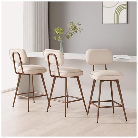 Set Di 2 Sgabelli Da Bar Bsm02 In Ecopelle Pu Girevoli Con Gambe In Metallo Colore Beige - Foto 8
