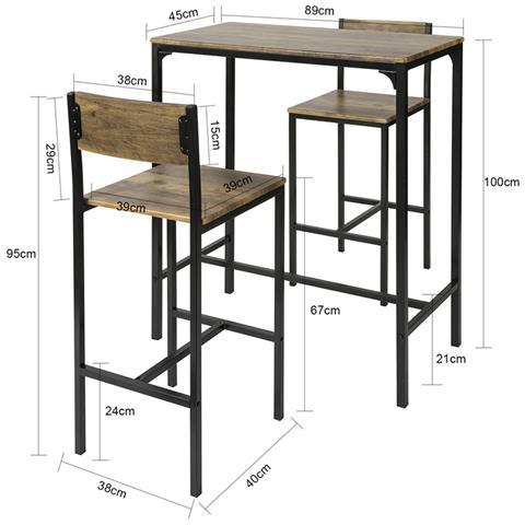Set 3 Pezzi Tavolo Con 2 Sgabelli Alto Mobile Bar Per Casa Stile Vintage, Marrone Scuro, L89*p45*, a100 Cm Ogt03-xl - Foto 2