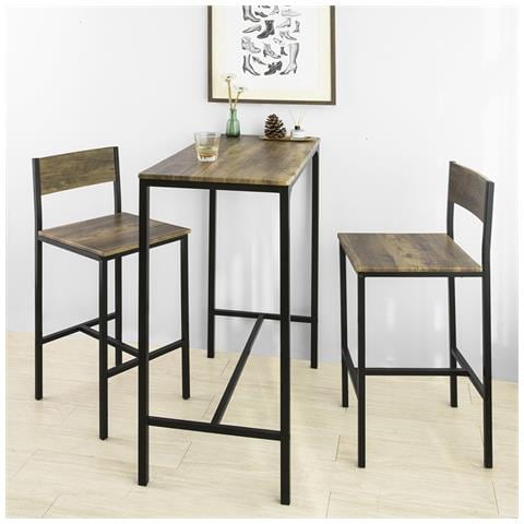 Set 3 Pezzi Tavolo Con 2 Sgabelli Alto Mobile Bar Per Casa Stile Vintage, Marrone Scuro, L89*p45*, a100 Cm Ogt03-xl - Foto 3