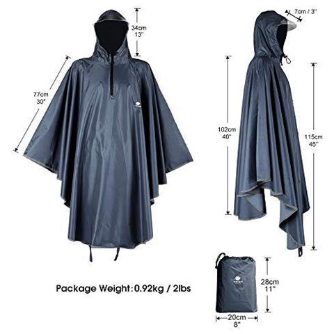 Impermeabile Del Rivestimento Del Cappotto Pioggia Poncho Per Bicicletta Pioggia Capes Leggero Compatto Riutilizzabile Per Ragazzi Uomini Donne Adulti Grey - Foto 2