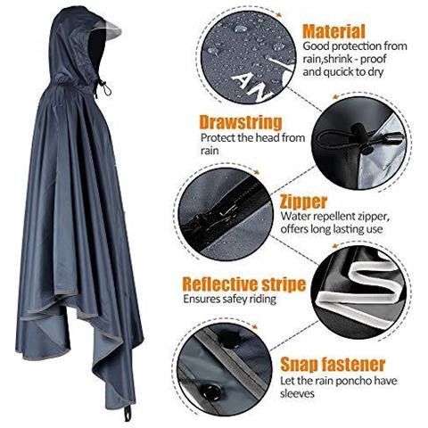Impermeabile Del Rivestimento Del Cappotto Pioggia Poncho Per Bicicletta Pioggia Capes Leggero Compatto Riutilizzabile Per Ragazzi Uomini Donne Adulti Grey - Foto 4