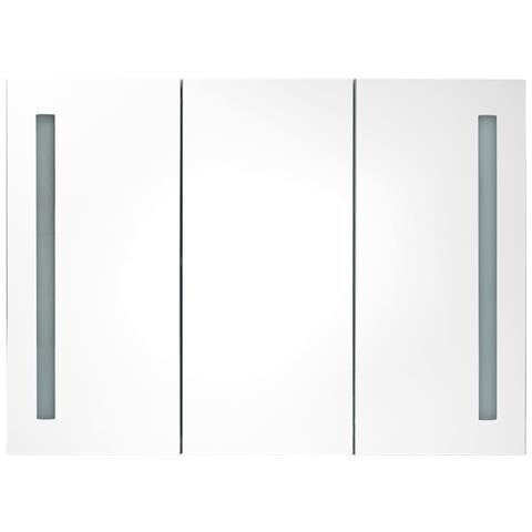 Armadietto Bagno con Specchio e LED Bianco Lucido 89x14x62 cm - Foto 2