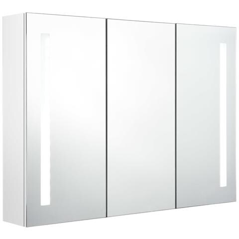 Armadietto Bagno con Specchio e LED Bianco Lucido 89x14x62 cm - Foto 1