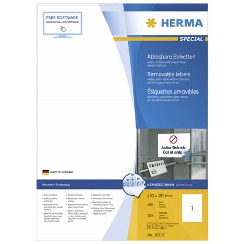 Adhesive labels white A4 Movables 210x297 100 pcs, Bianco, 21 cm, 29,7 cm - Foto 1