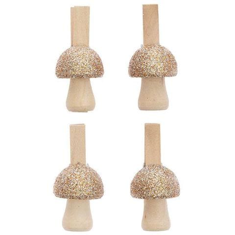 4 Pinze A Fungo In Legno Con Glitter Oro - Foto 1