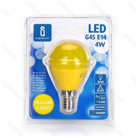 Lampadina Led Luce Gialla A5 G45 4w Attacco E14 - Grande Angolo 230 Misura D45h80mm Equivalente A 30w Ad Incadescenza - Foto 1