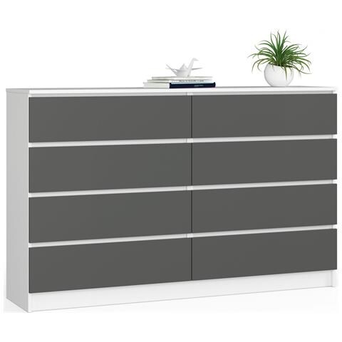 Cassettiera K160, 8 cassetti, 160x40x99 cm, Colore Bianco e Grigio Grafite - Foto 1