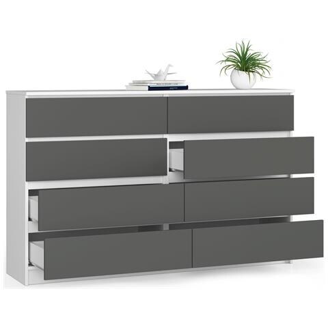 Cassettiera K160, 8 cassetti, 160x40x99 cm, Colore Bianco e Grigio Grafite - Foto 2