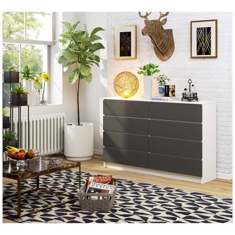 Cassettiera K160, 8 cassetti, 160x40x99 cm, Colore Bianco e Grigio Grafite - Foto 5