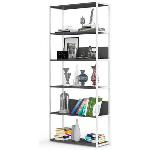 Scaffale stile loft con ripiani in legno, 6 ripiani, 80x32x192 cm, Colore Bianco e Grigio - Foto 2