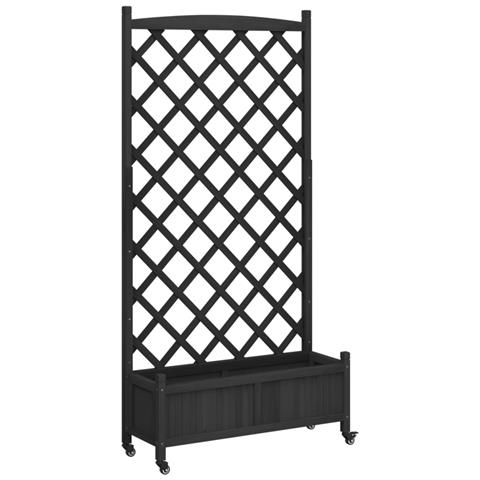 Fioriera Con Traliccio E Ruote Nera In Legno Massello Di Abete - Foto 2