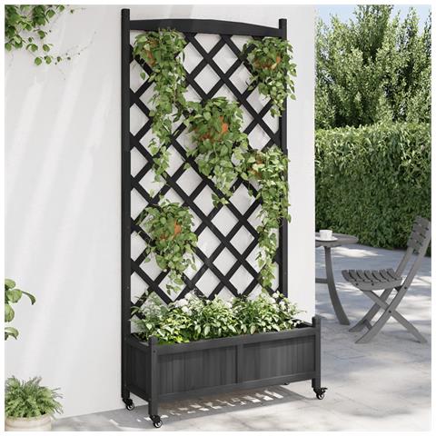 Fioriera Con Traliccio E Ruote Nera In Legno Massello Di Abete - Foto 1