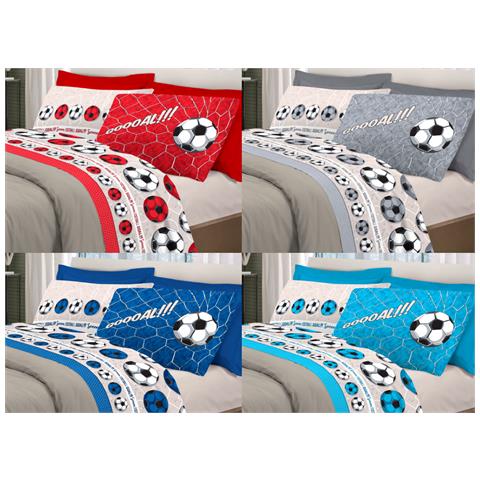 Completo Lenzuola Linea Pensieri Delicati 100% Cotone Disegno Calcio Piazza E Mezza Azzurro - Foto 2