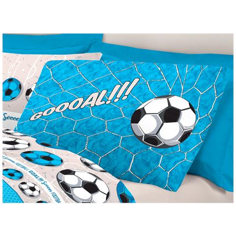 Completo Lenzuola Linea Pensieri Delicati 100% Cotone Disegno Calcio Piazza E Mezza Azzurro - Foto 5