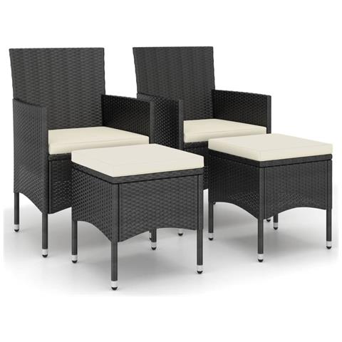 Set Sedie Da Giardino Con Poggiapiedi 4 Pz In Polyrattan Nero - Foto 1