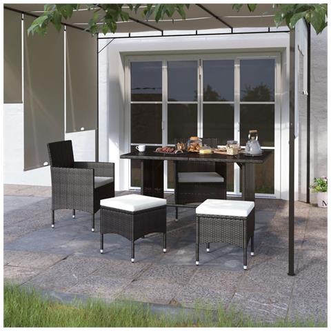 Set Sedie Da Giardino Con Poggiapiedi 4 Pz In Polyrattan Nero - Foto 8