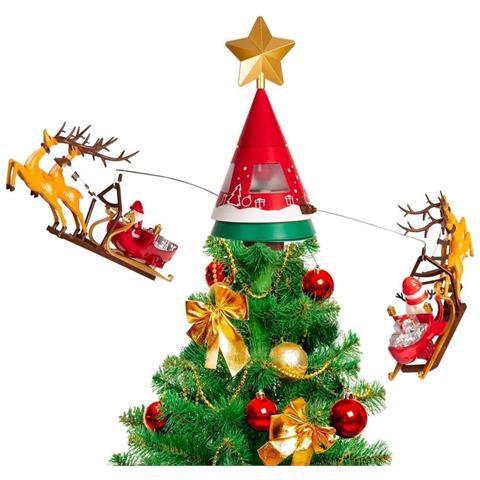 Puntale Rotante Per Albero Di Natale Girevole Con 2 Slitte Punta Con Luci E Suoni - Foto 1