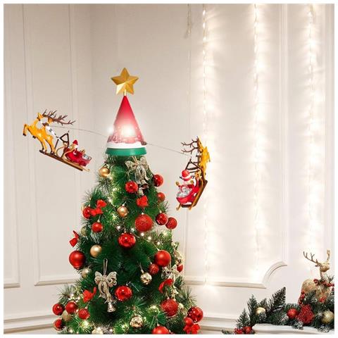 Puntale Rotante Per Albero Di Natale Girevole Con 2 Slitte Punta Con Luci E Suoni - Foto 2