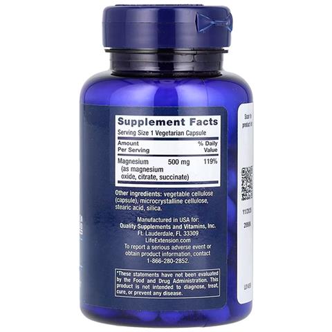 Magnesio Caps 500 Mg 100 Capsule Vegetariane Life Extension - Foto 2