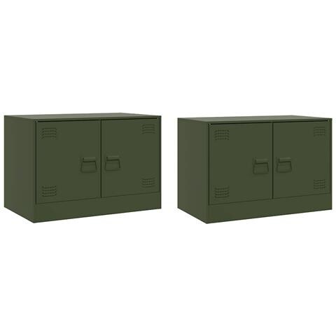 Mobili Tv 2 Pz Verde Oliva 67x39x44 Cm In Acciaio - Foto 2