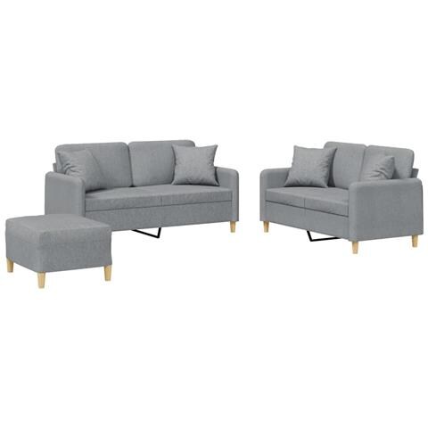 Set Divani 3 Pz Con Cuscini Grigio Chiaro In Tessuto - Foto 2