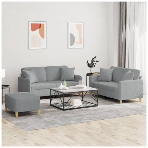Set Divani 3 Pz Con Cuscini Grigio Chiaro In Tessuto - Foto 1