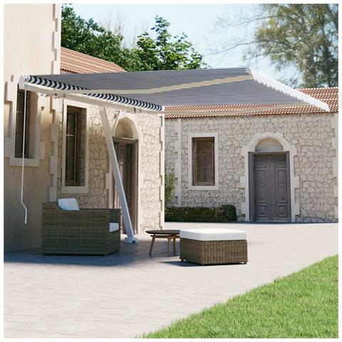 Tenda Retrattile Manuale Con Palo 450x300 Cm Blu /bianca - Foto 8