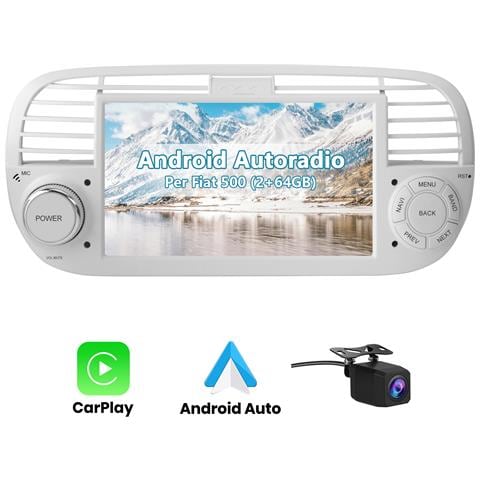 Autoradio Per Fiat 500 (2007-2015) Con Carplay Android Auto Gps Bt Comandi Al Volante Fm Rds Fotocamera Posteriore Nero - Foto 1