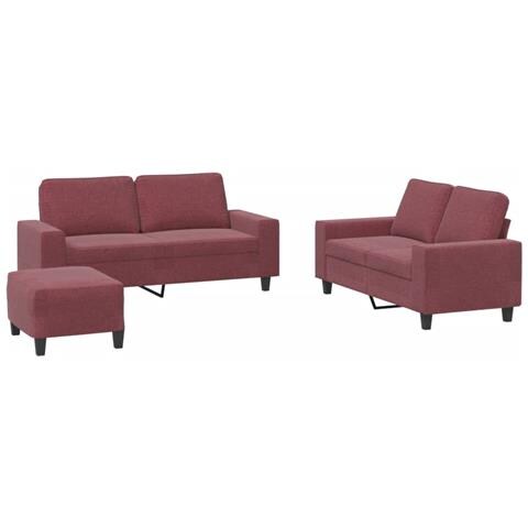 Set di Divani 3 pz Rosso Vino in Tessuto - Foto 1