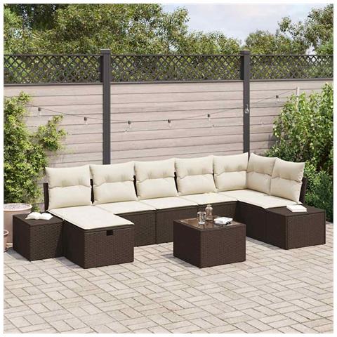 Set di Divani da Giardino da 8 Pezzi con Cuscini in Marrone Rattan Sintetico - Foto 2