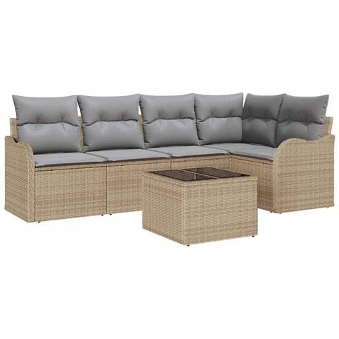 Set Divano da Giardino 6 Pezzi con Cuscini Nero Polyrattan, Divano da Giardino 2 Posti con Spazio di Stoccaggio e Cuscini Beige Polyrattan - Foto 1