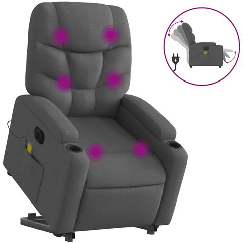 Poltrona Alzapersona Massaggi Elettrica Grigio Scuro Tessuto - Foto 1