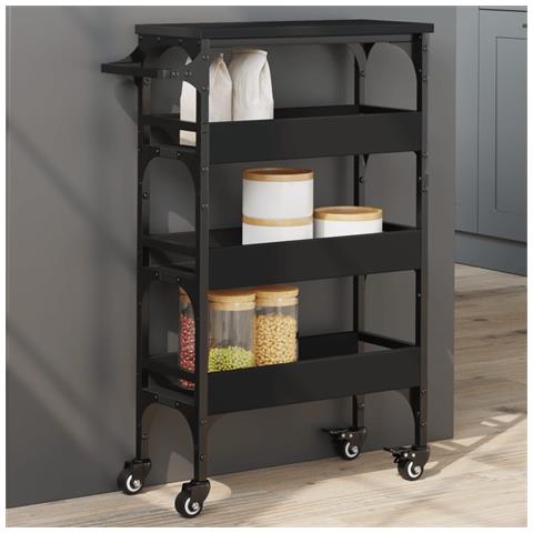 Carrello da Cucina Nero 53x20x76 cm in Legno Multistrato - Foto 2