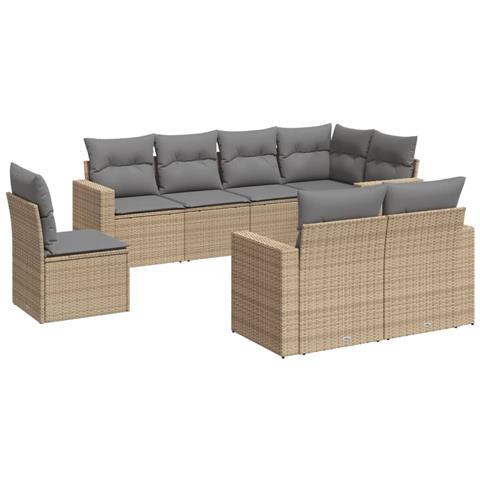Set Divano da Giardino 8 pz con Cuscini Beige in Polyrattan - Foto 1
