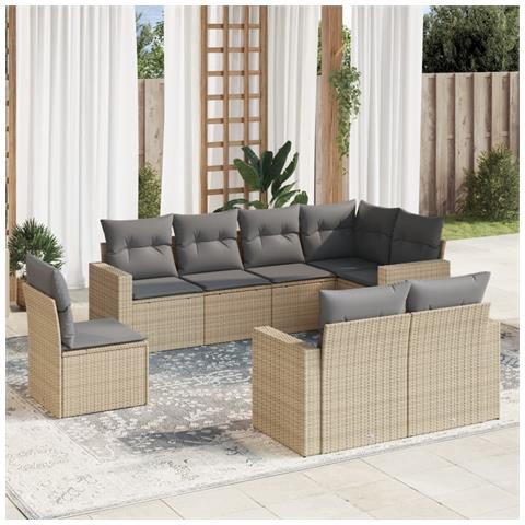 Set Divano da Giardino 8 pz con Cuscini Beige in Polyrattan - Foto 2